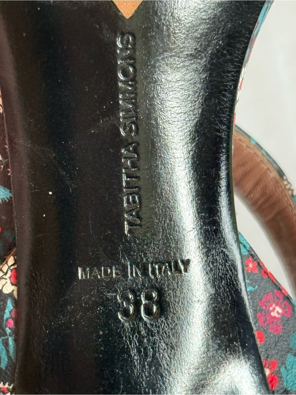 Tabitha Simmons Leticia Floral Printed Leather Block Heel Sandals Size 38 US 8 - Picture 4 of 4